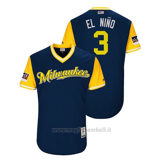 Maglia Baseball Uomo Milwaukee Brewers Orlando Arcia 2018 Llws Players Weekend El Nino Blu
